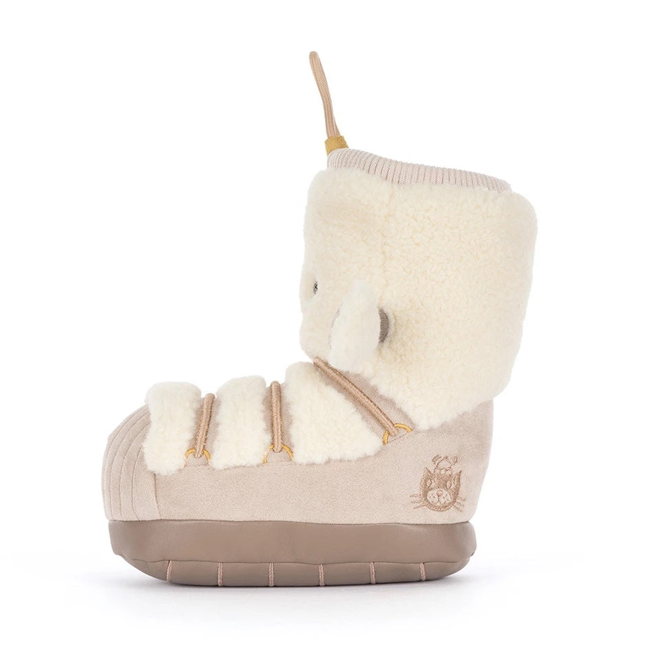 Jellycat Perta Snow Boot for barn, myk og varm vinterstøvel med snøkrystalldesign, perfekt for kalde dager.