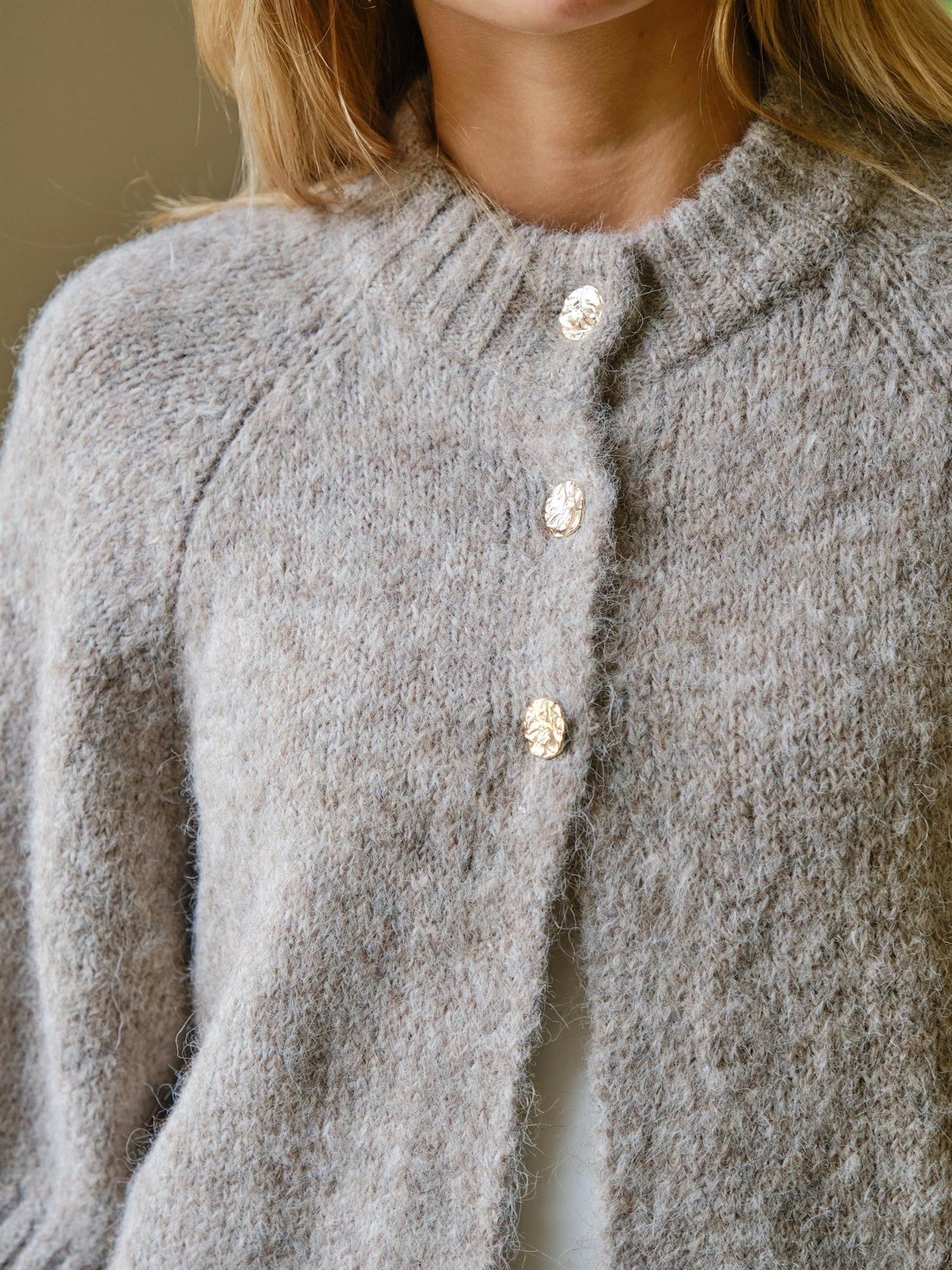 NEO NOIR Benuta Fluffy Knit Cardigan Beige Melange