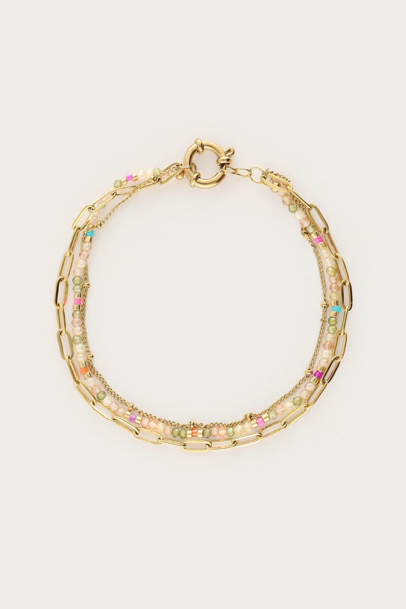 MY JEWELLERY Botanical triple bracelet with light green beads - Farmor Ingvarda