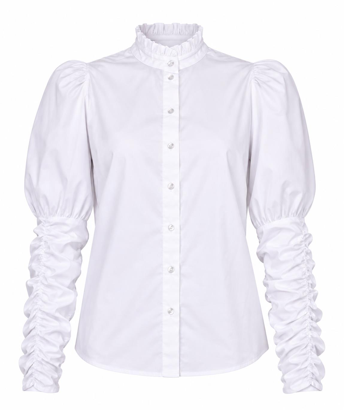 Lys blå CO´ COUTURE Sanna Puff-skjorte for dame, overdel med puffede ermer og klassisk krage, vist på modell.