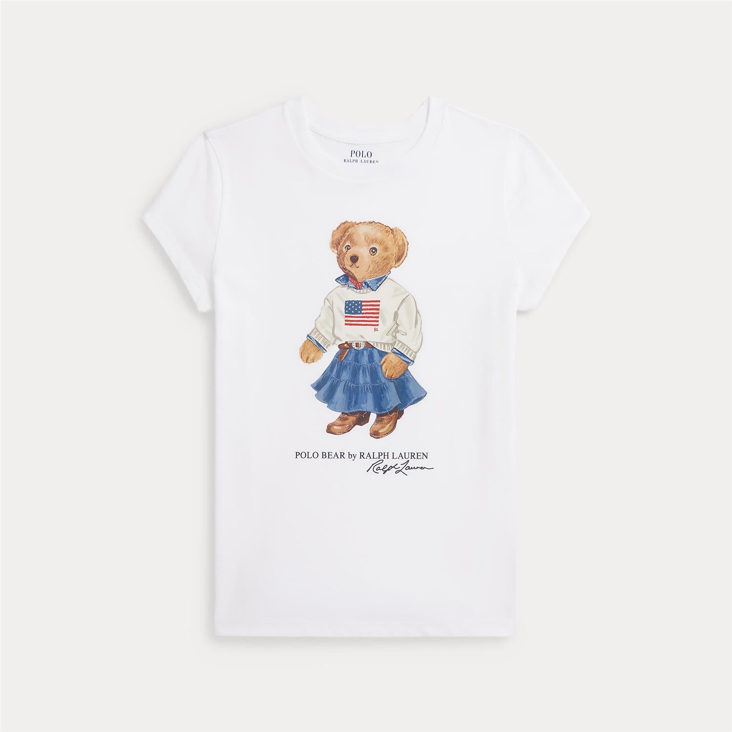 RALPH LAUREN 8-16År T-skjorte Polo Bear,Jente Hvit