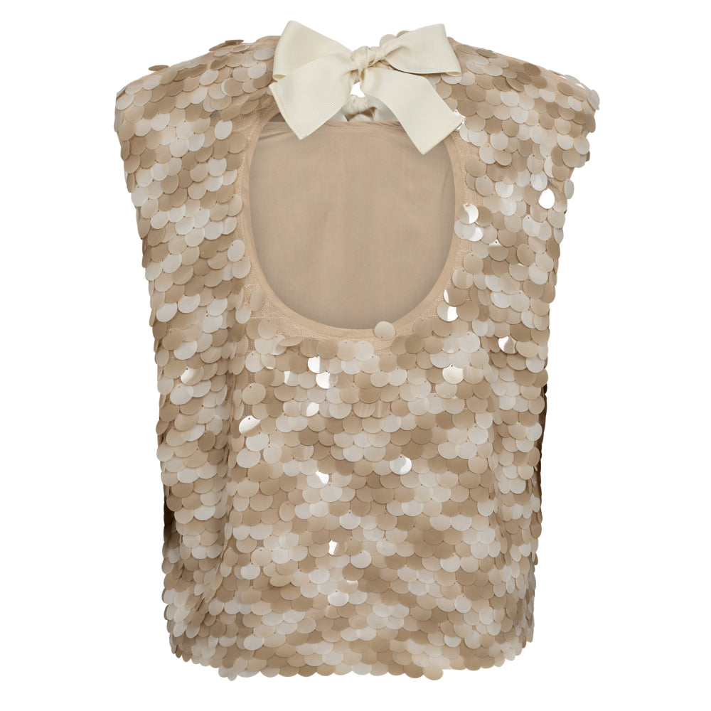 CO´ COUTURE Maxi Sequin Bow Top Champagne