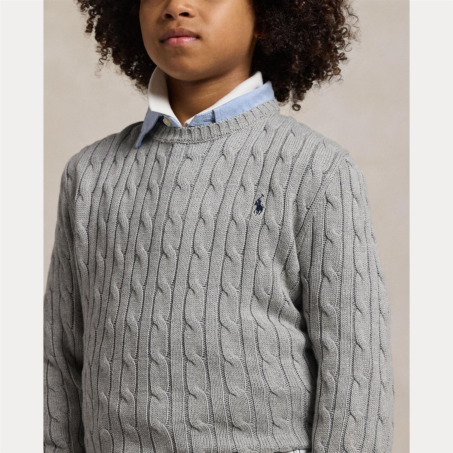 RALPH LAUREN 8-16År Strikket genser m/fletter Grå