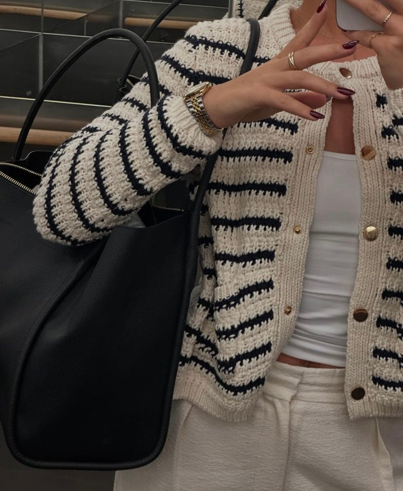 NEO NOIR Paula Knit Cardigan Creme/Navy