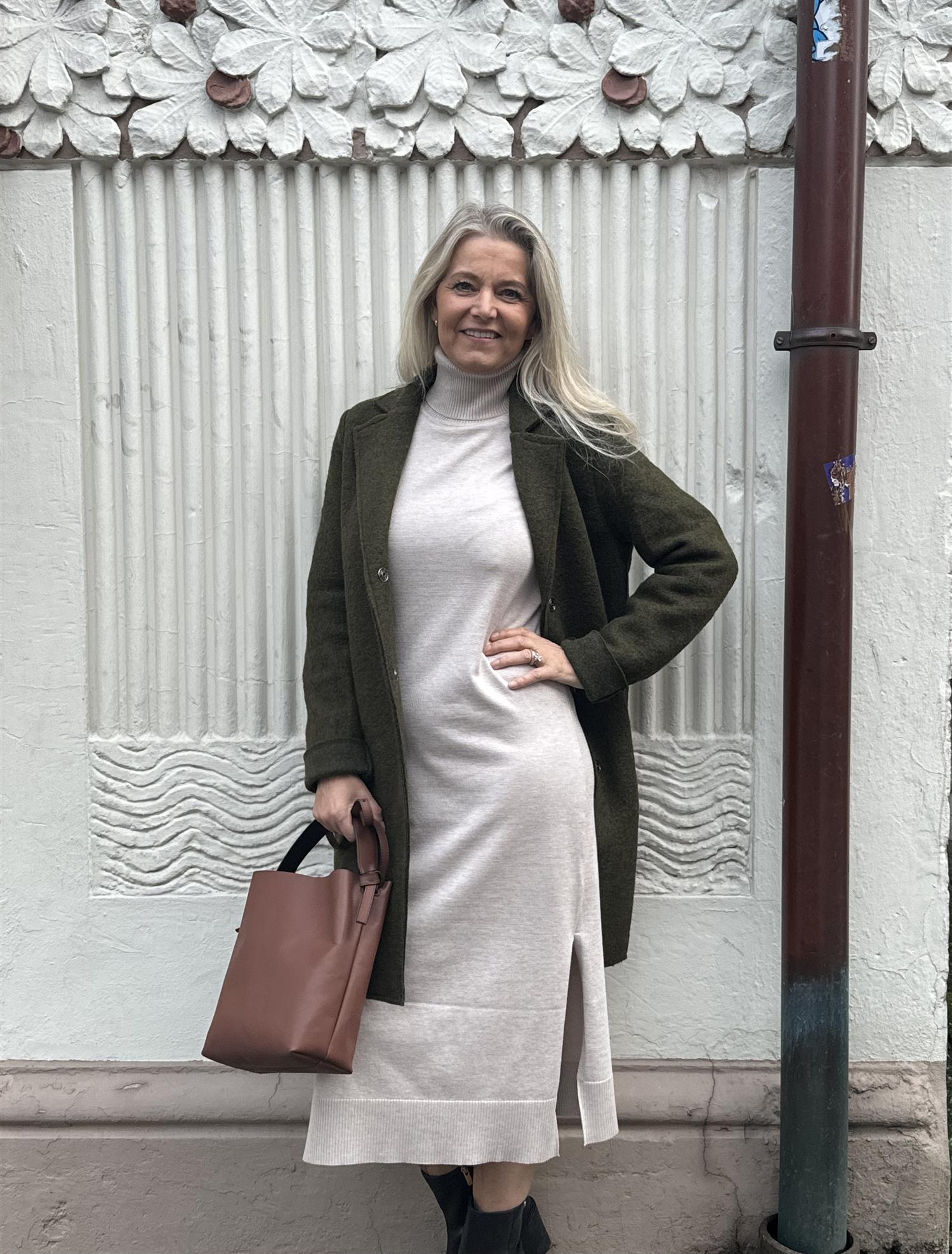 SAINT TROPEZ Mila rollneck long dress Lysegrå