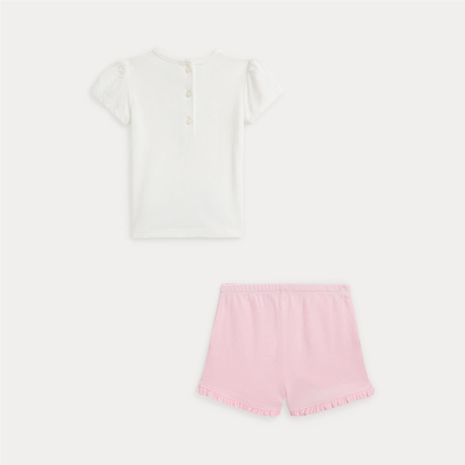 RALPH LAUREN Baby 0-24mnd. Polo Bear T-Shirt & Shorts Krem/Rosa