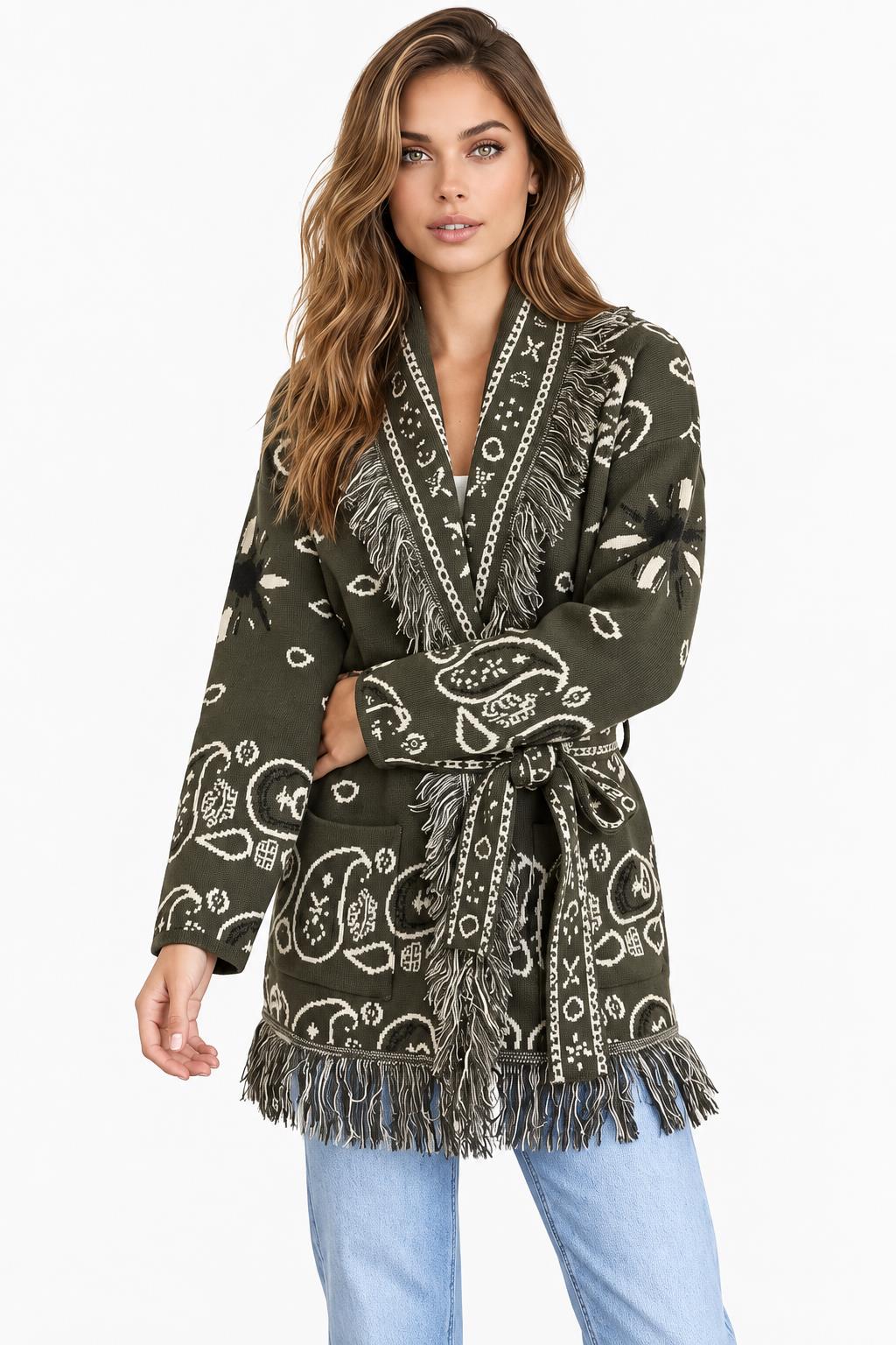 LECOCO Sally Long Cardigan Army One Size