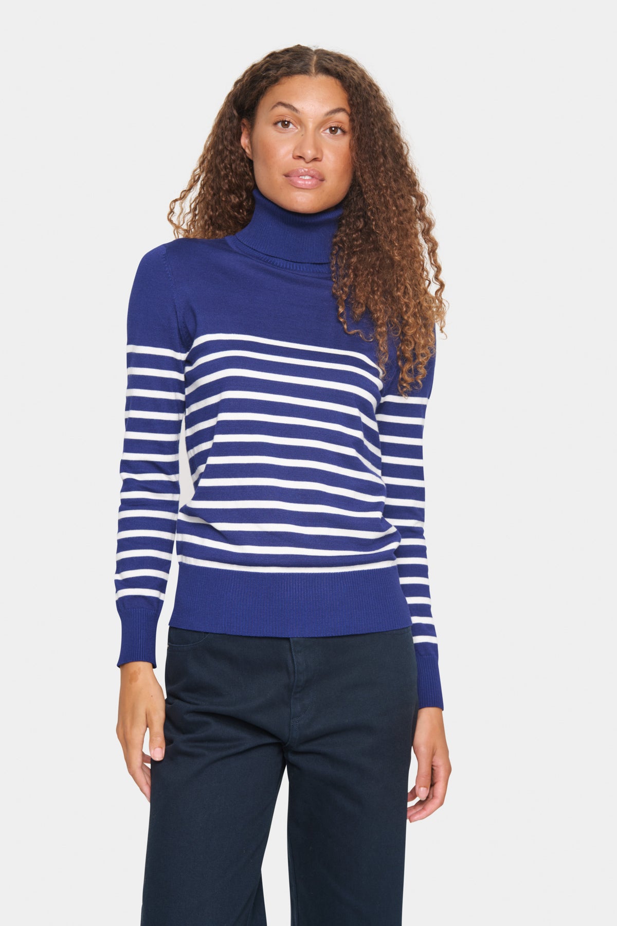 SAINT TROPEZ Mila striped rollneck pullover Blå M.Striper