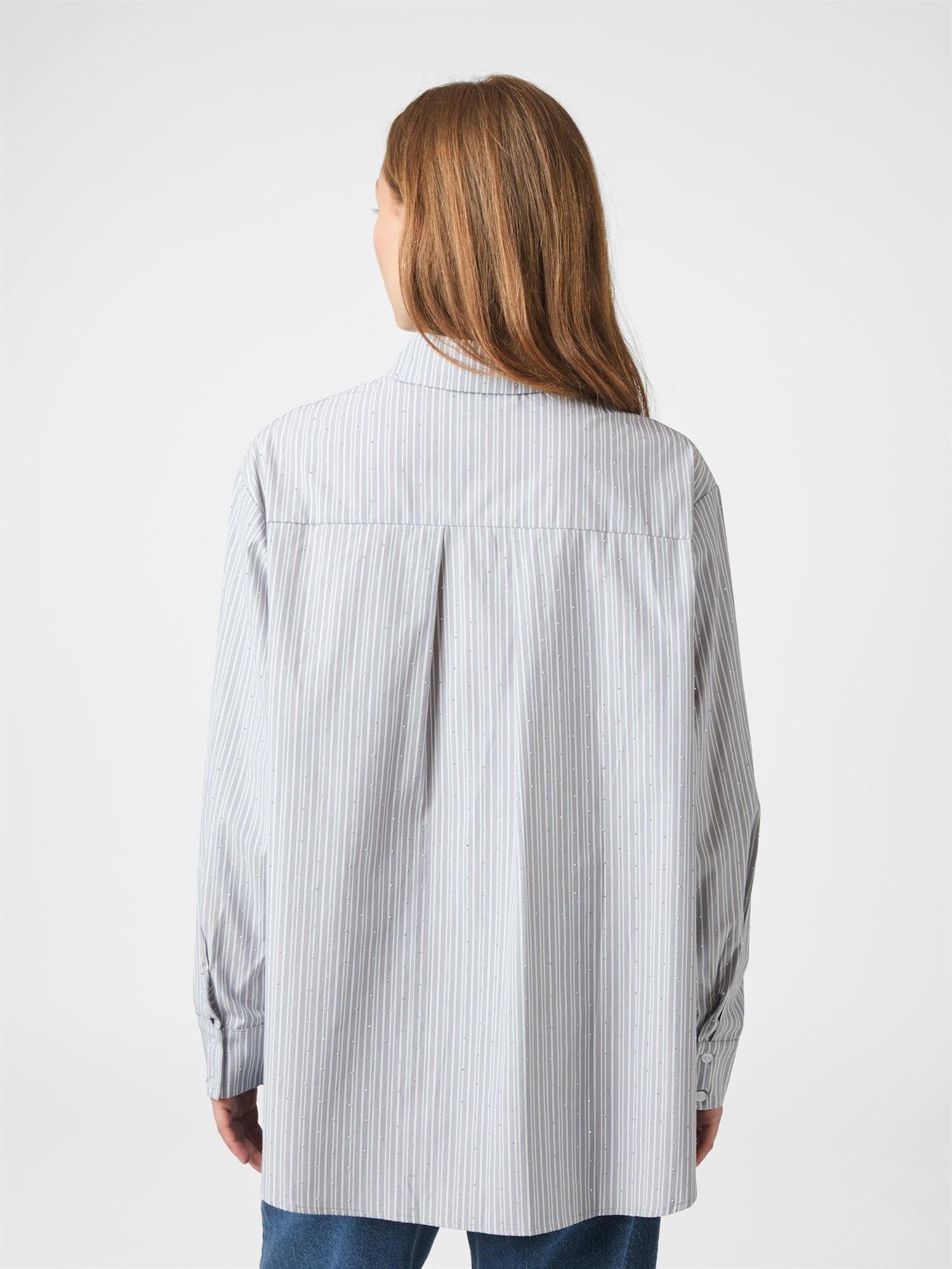 NEO NOIR Dalma Stripe Stone Shirt Lys Grå Stripet