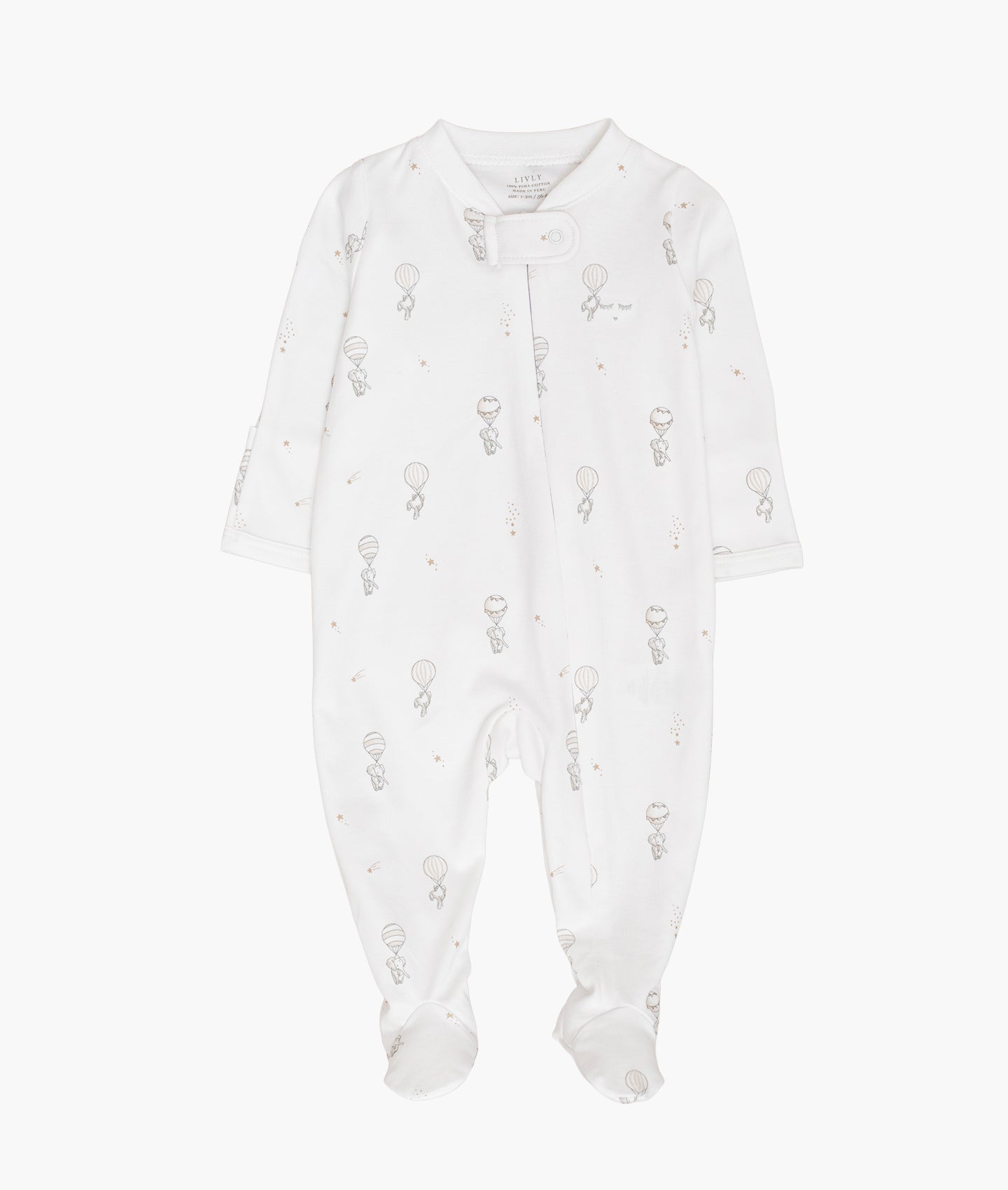 LIVLY Flying Elephants Zipper Footie Hvit
