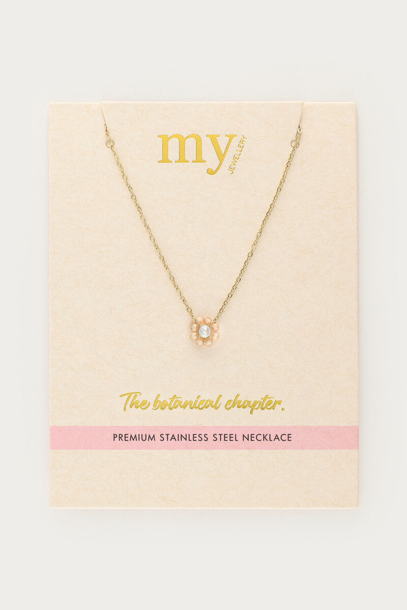 MY JEWELLERY Botanical necklace with small beige rhinestone flower - Farmor Ingvarda