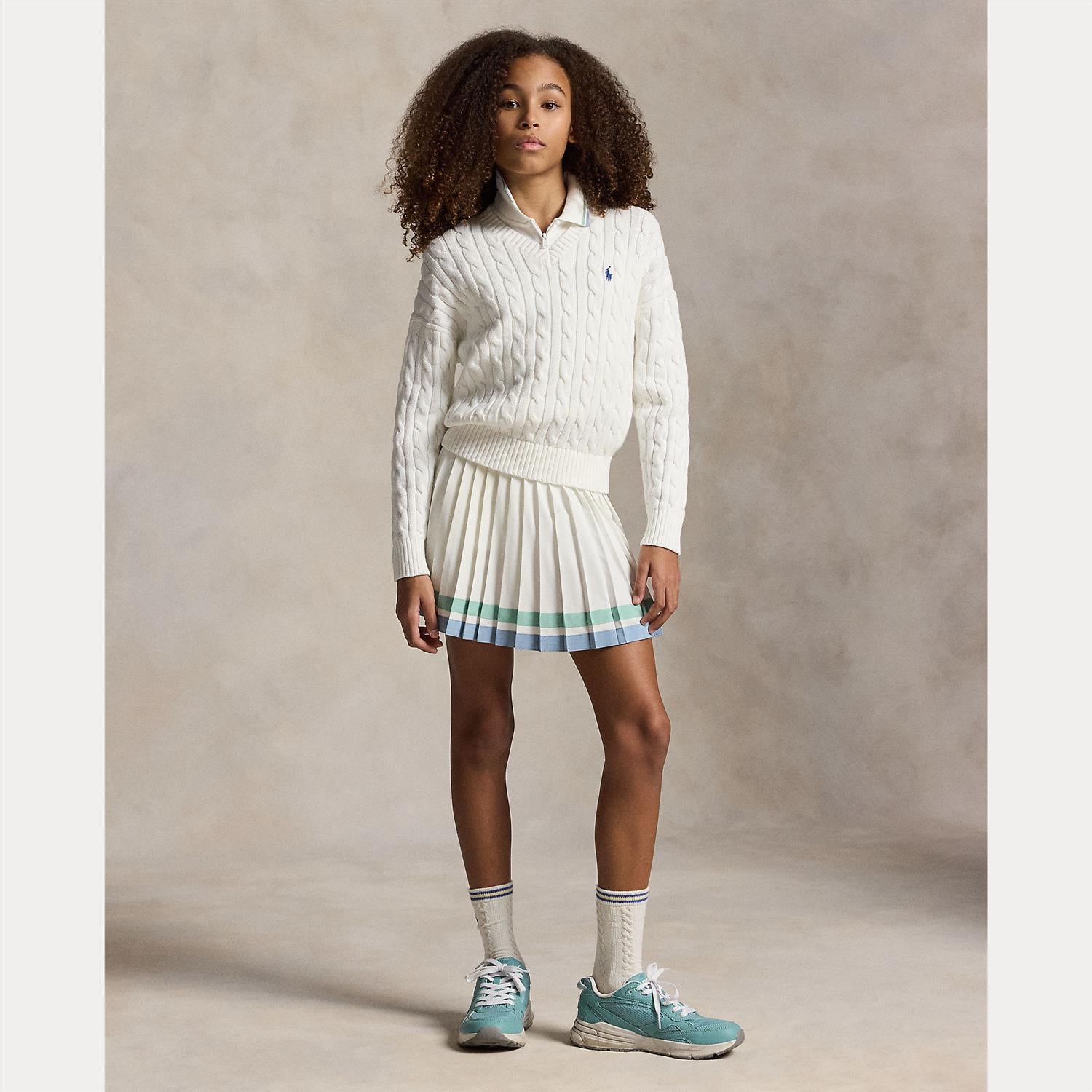 RALPH LAUREN 8-16År Genser m/flettestrikk,Jente Hvit