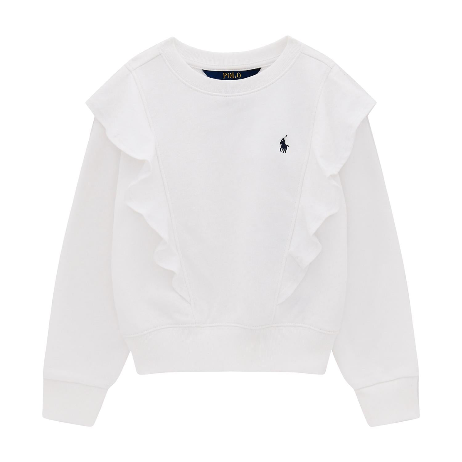 RALPH LAUREN 8-16År Ruffled French Terry Sweatshirt,Girl Hvit