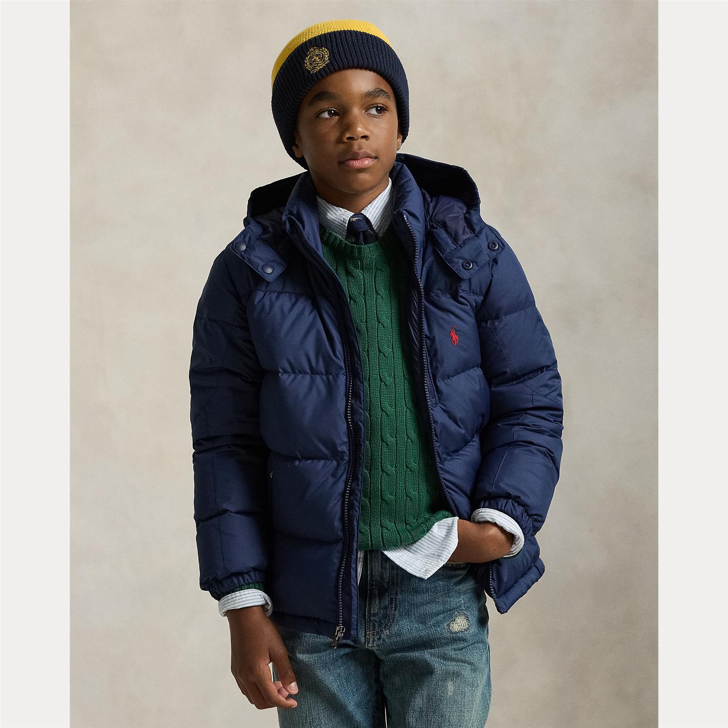 RALPH LAUREN 8-16År Ytterjakke m/hette,Ripstop Mørkeblå