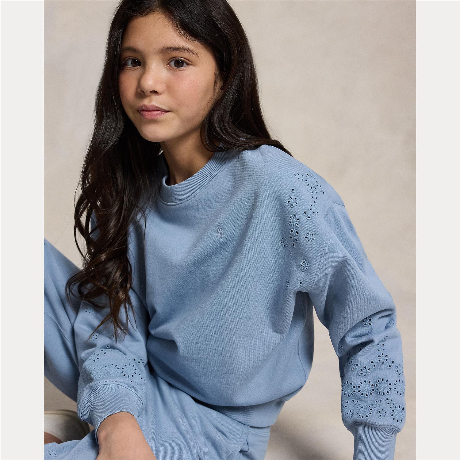 RALPH LAUREN 8-16År Crewneck, Jente Mellomblå - Farmor Ingvarda