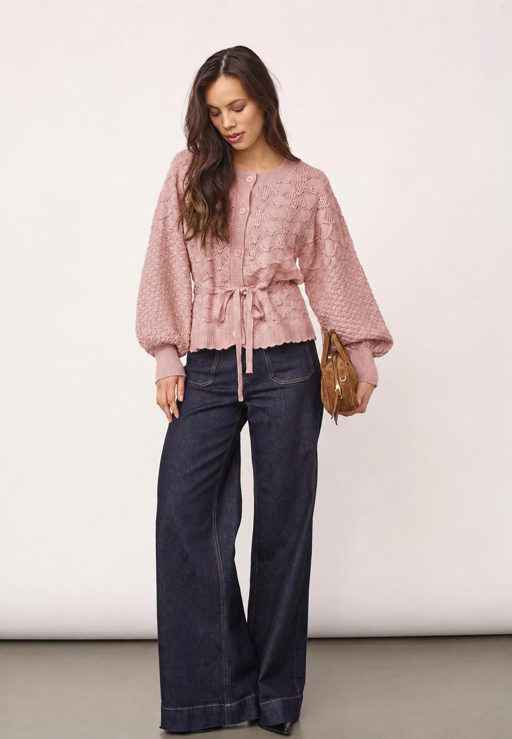CO´ COUTURE Row Pointelle Tie Cardigan