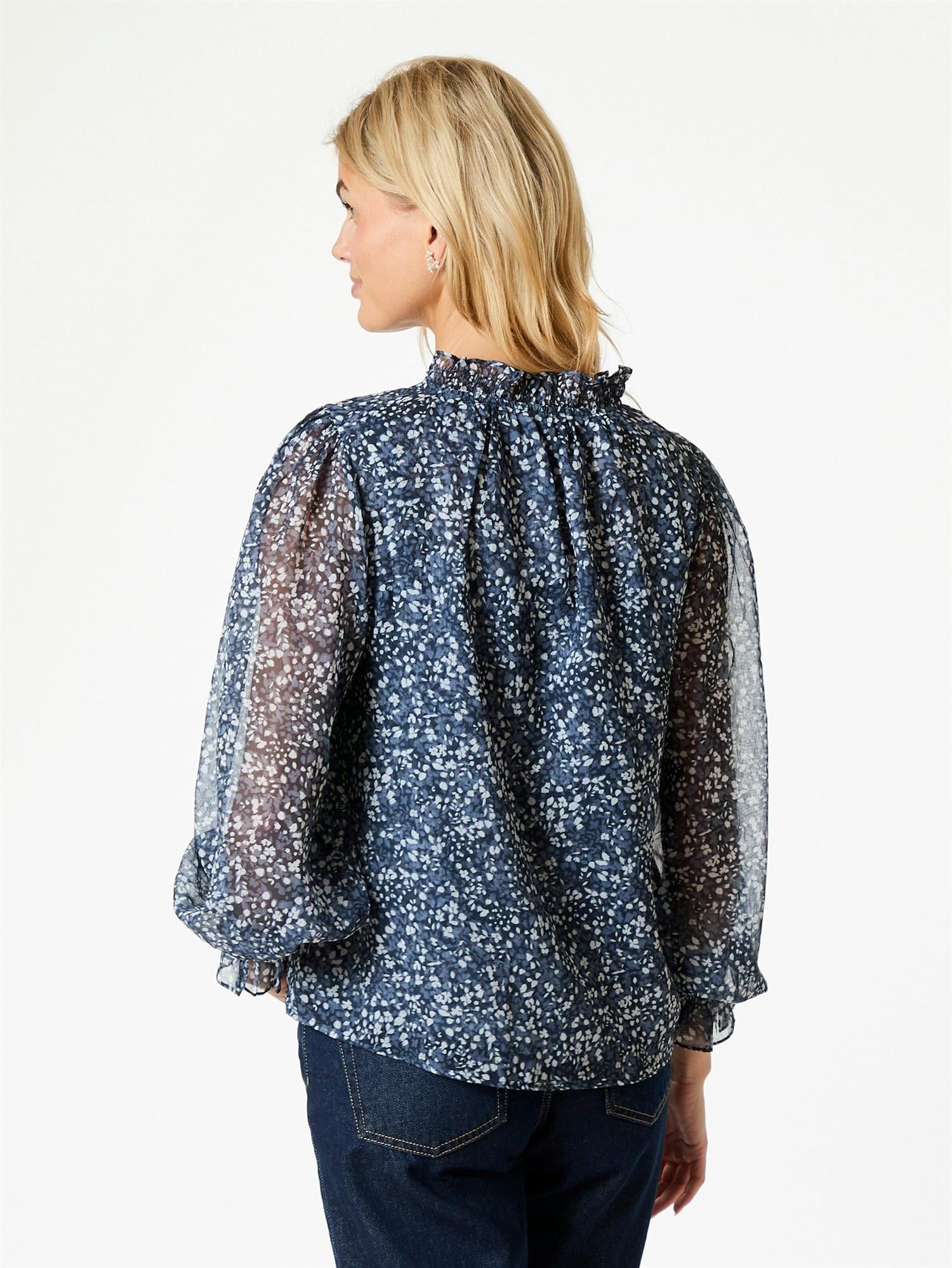 NEO NOIR Leia Flower Graphic Blouse Navy Blue