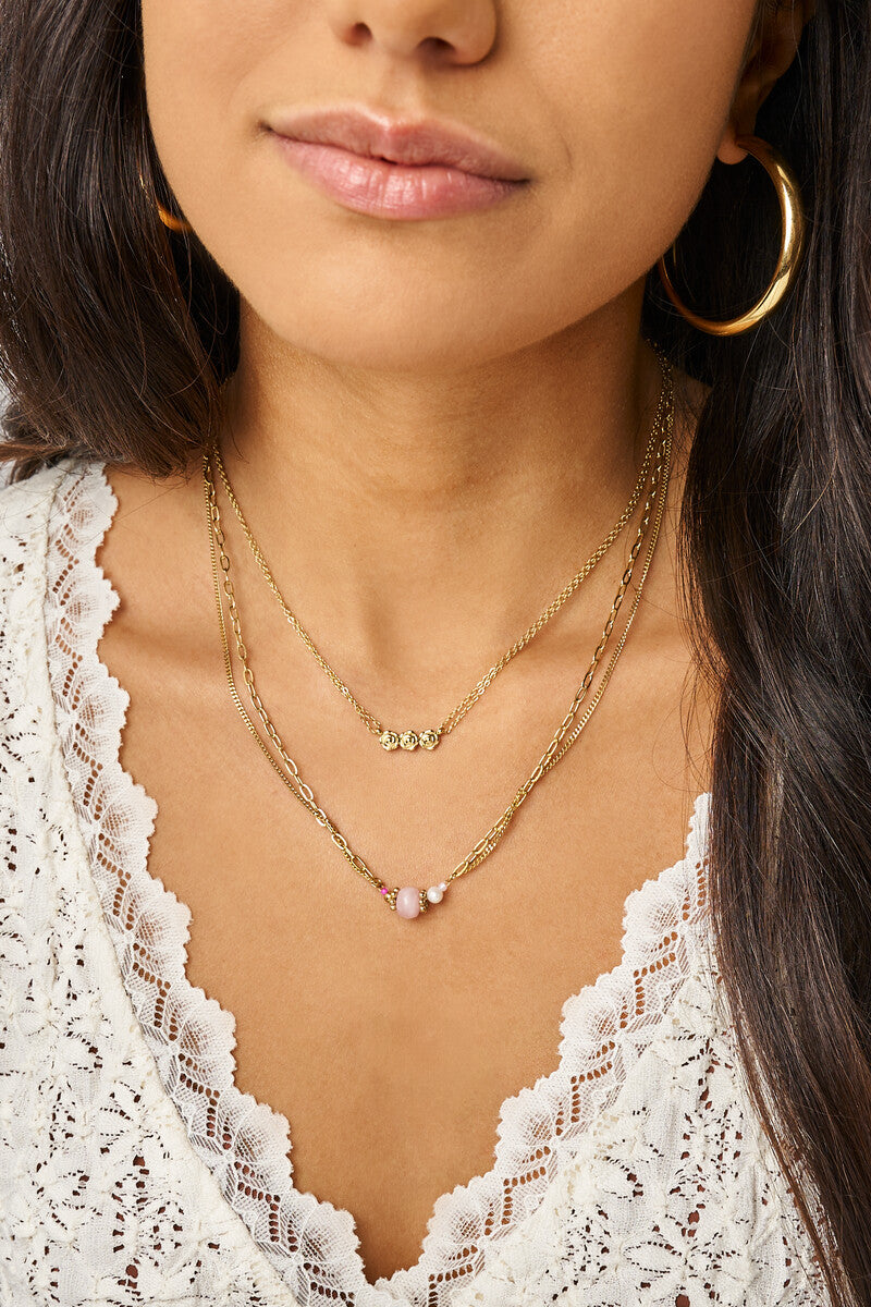 MY JEWELLERY Botanical double necklace with pink stone - Farmor Ingvarda