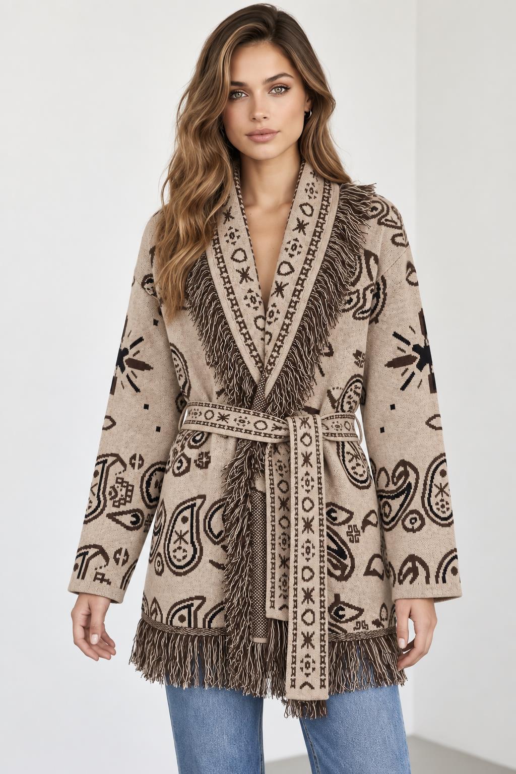 LECOCO Sally Long Cardigan Taupe One Size