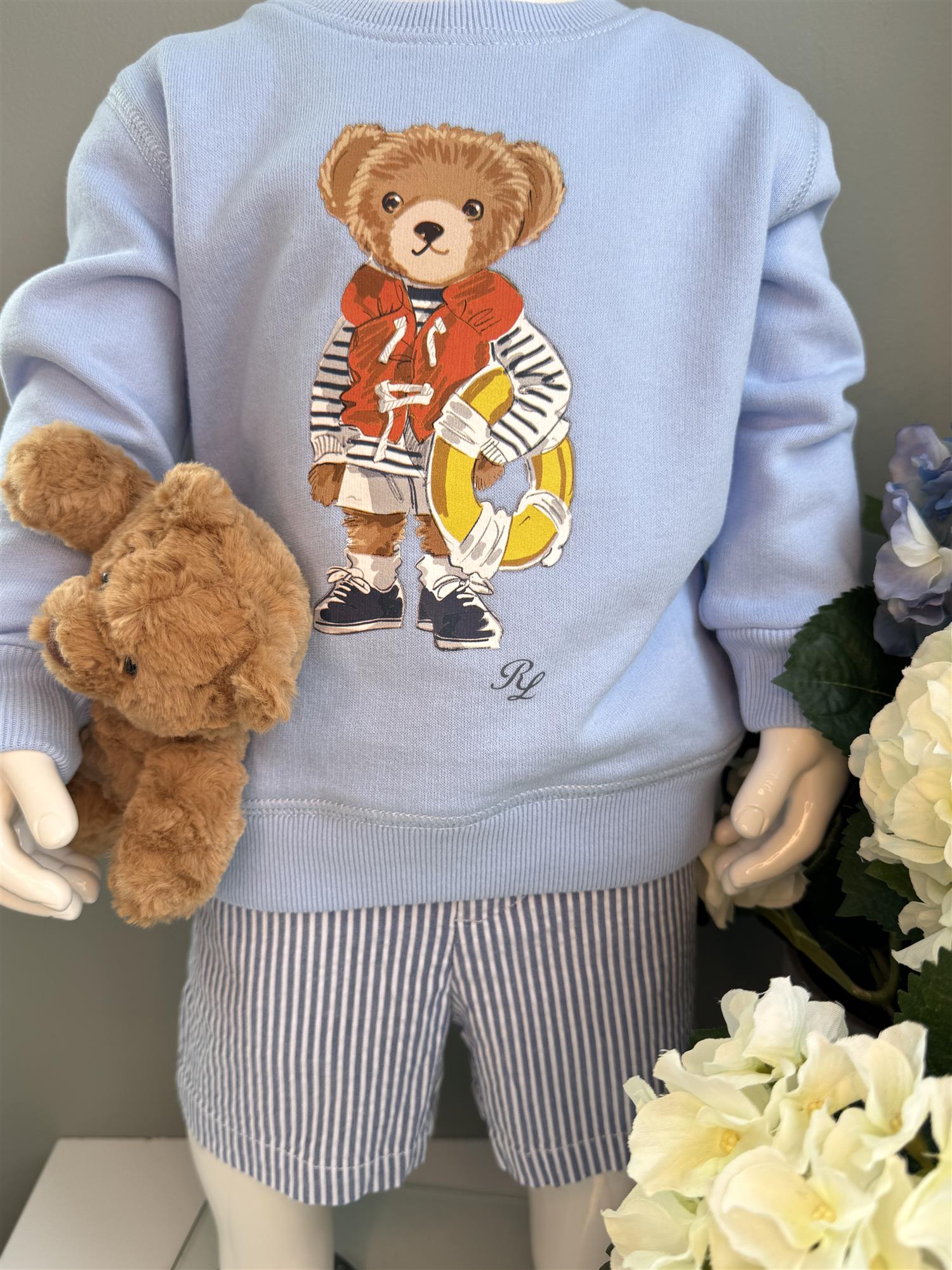 RALPH LAUREN Baby 0-24mnd. College genser m/ bamsemotiv Lyseblå