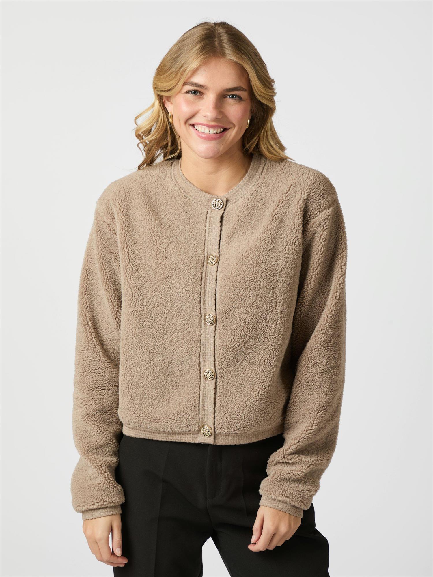 NEO NOIR Limo Fluffy knit Cardigan Sand
