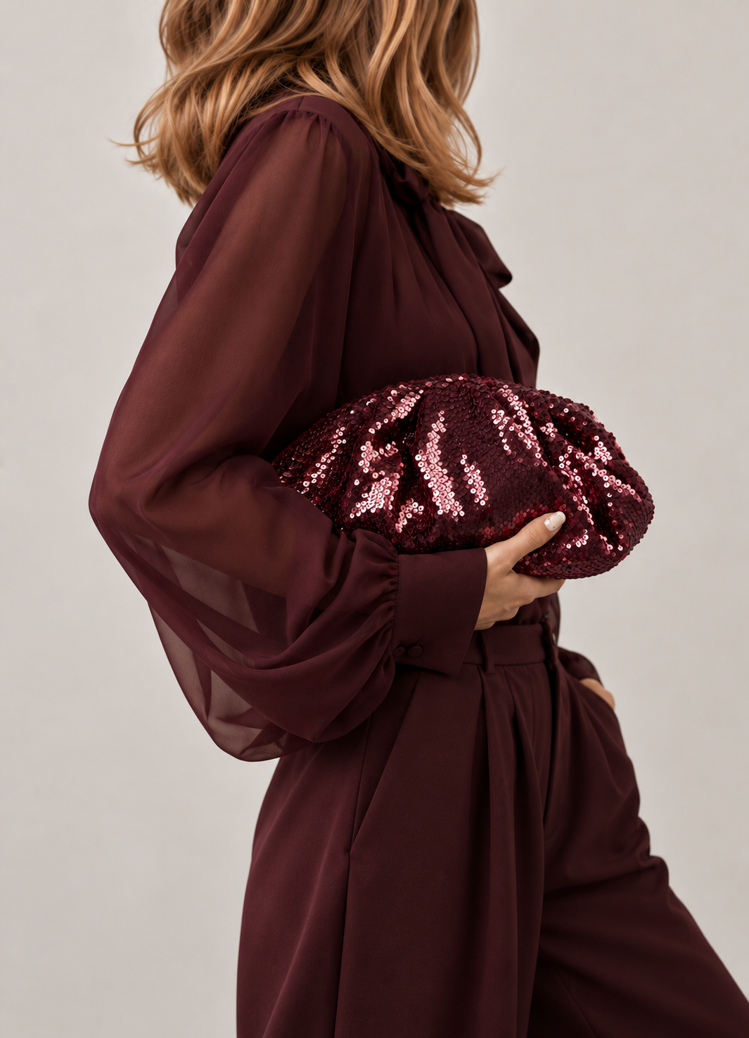 SUI AVA Sequin Clutch Burgundy