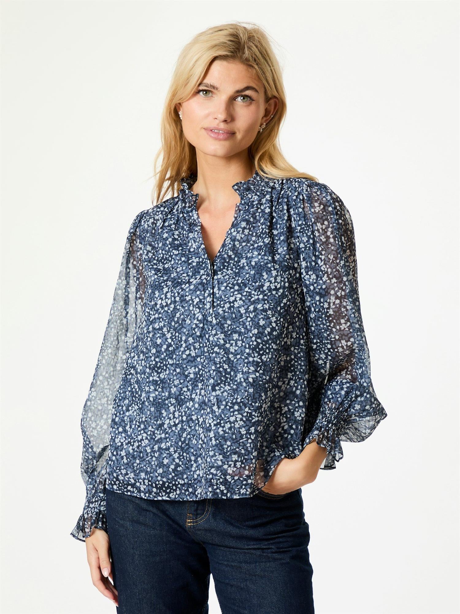 NEO NOIR Leia Flower Graphic Blouse Navy Blue