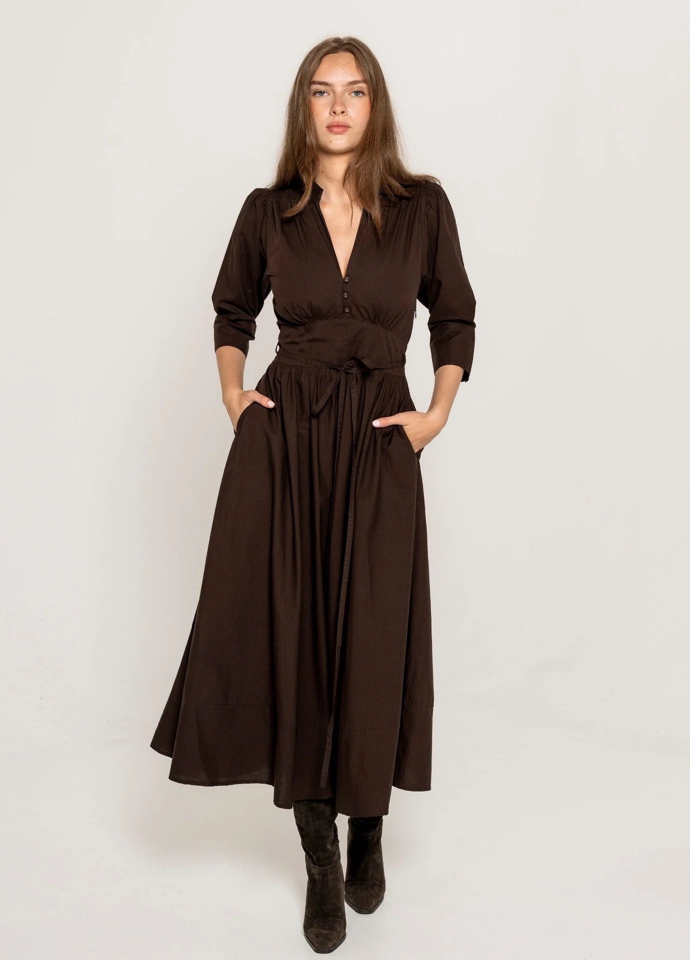 MISSMAYA Maria Dress Chocolate Poplin