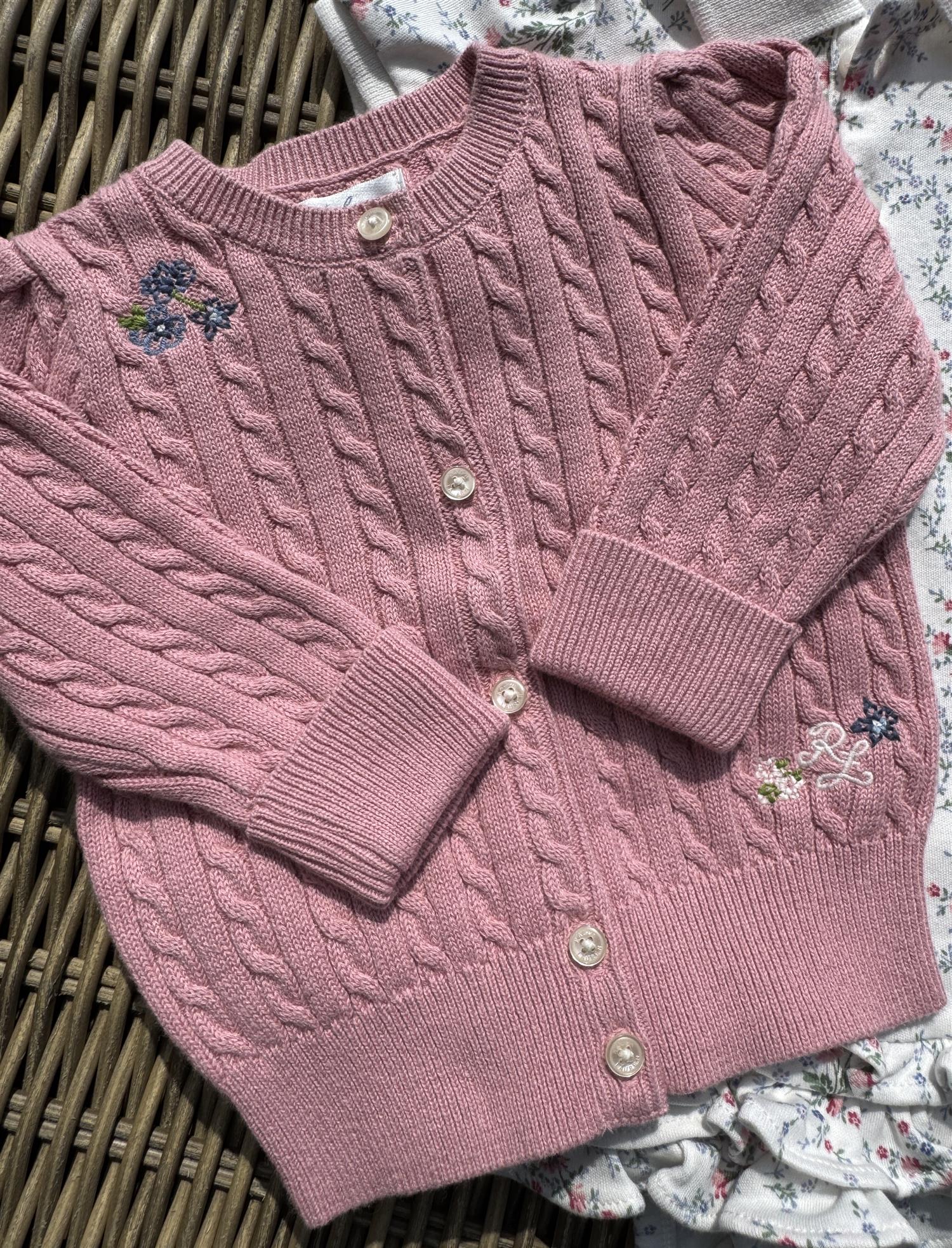 RALPH LAUREN Baby 0-24mnd. Mini-Cable Cardigan,Flower Rosa
