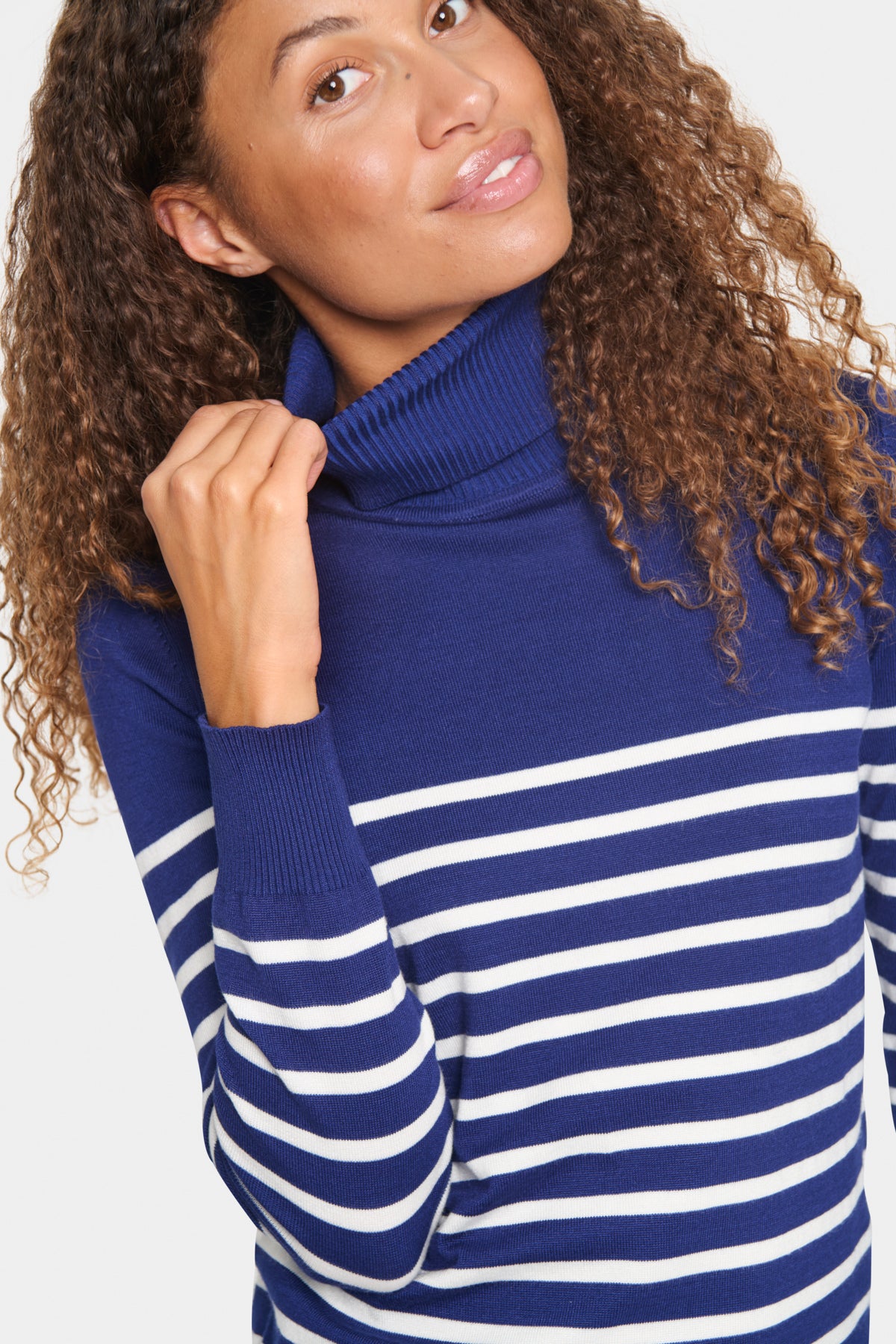 SAINT TROPEZ Mila striped rollneck pullover Blå M.Striper