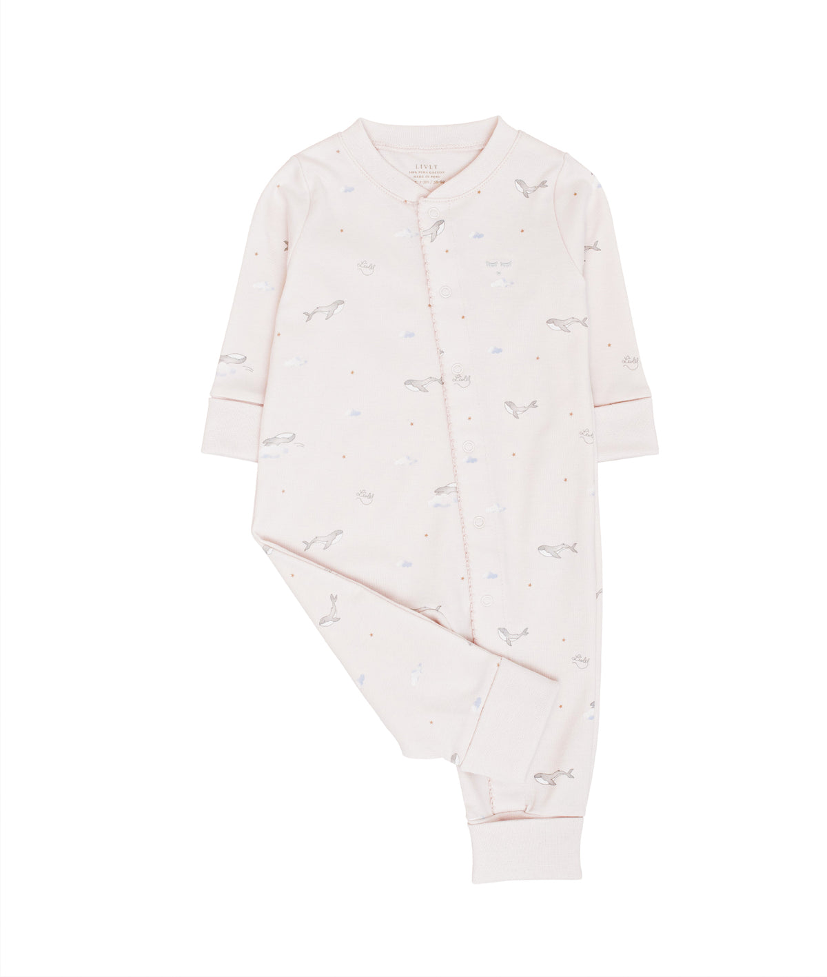 LIVLY Whales overall i lys rosa for baby, med hvalmotiv