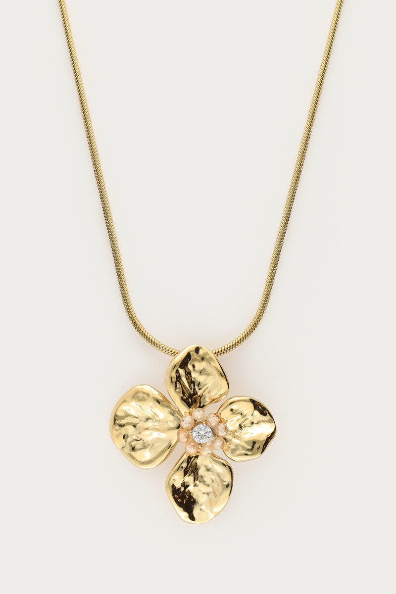 MY JEWELLERY Botanical necklace with flower and beige beads - Farmor Ingvarda