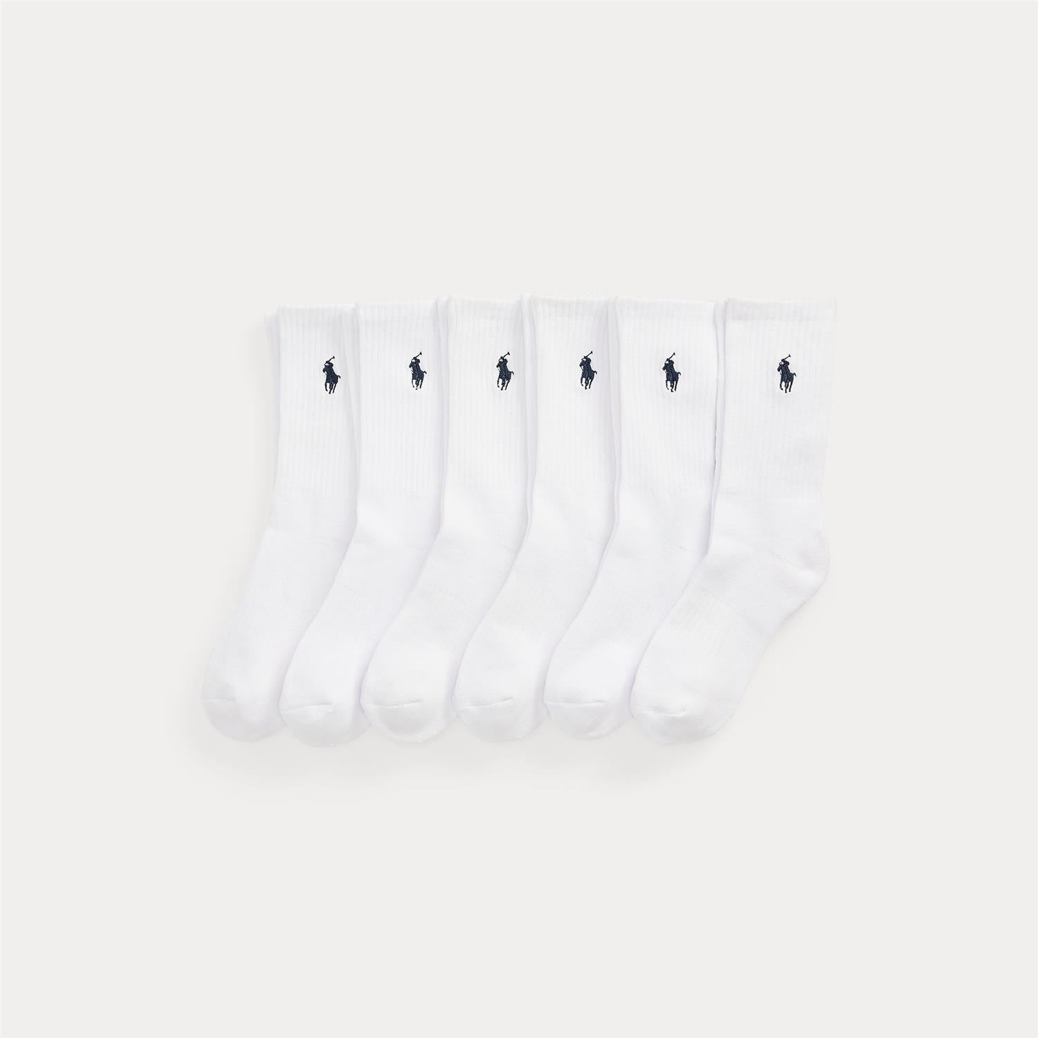 RALPH LAUREN 8-16År 6 pk. Crew Sock Hvit
