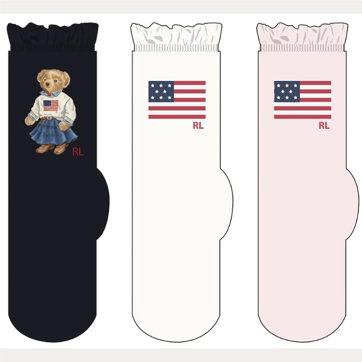 RALPH LAUREN 8-16År 3.pk Polo Bear Sokker