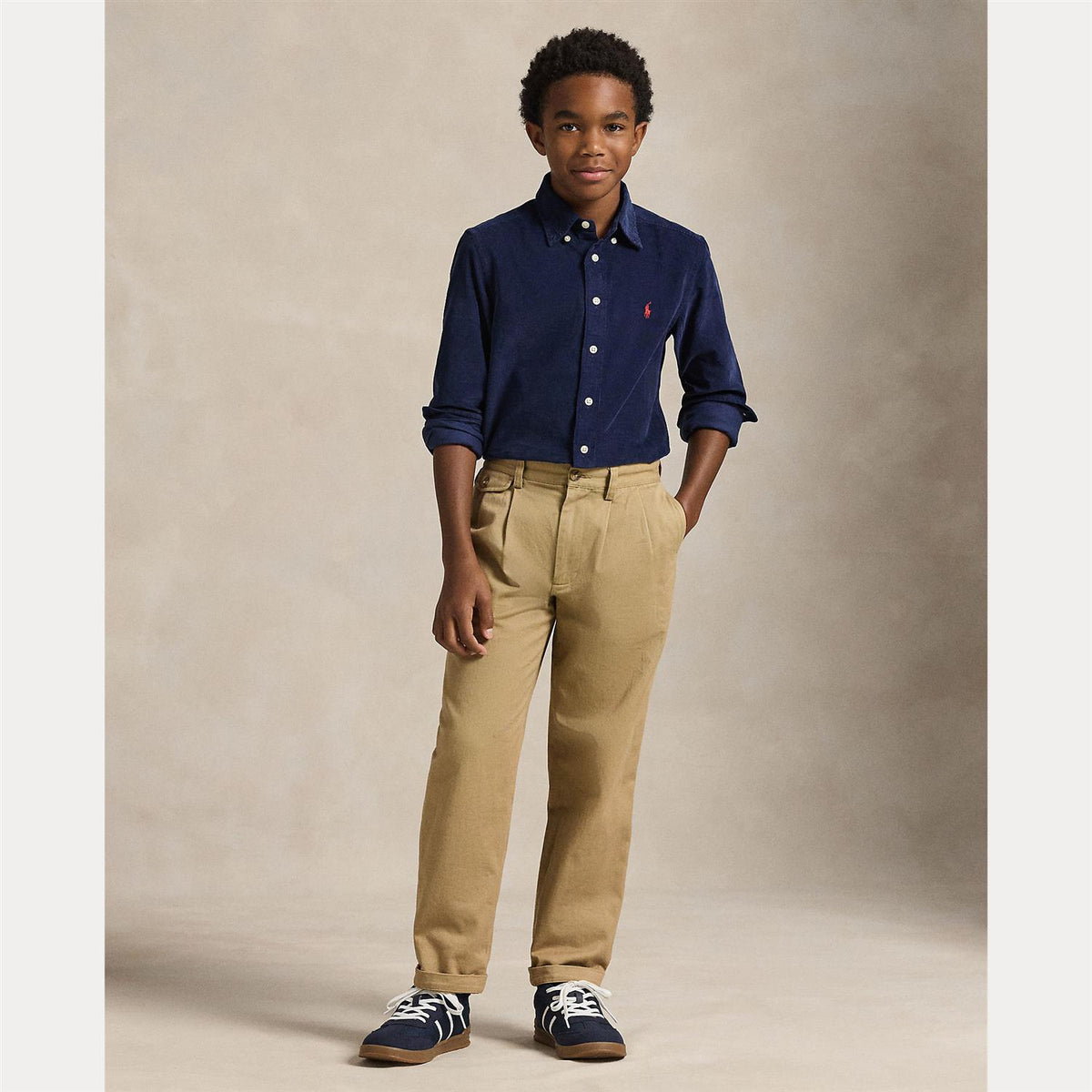RALPH LAUREN 8-16År Smalstripet Cord Skjorte Mørkeblå