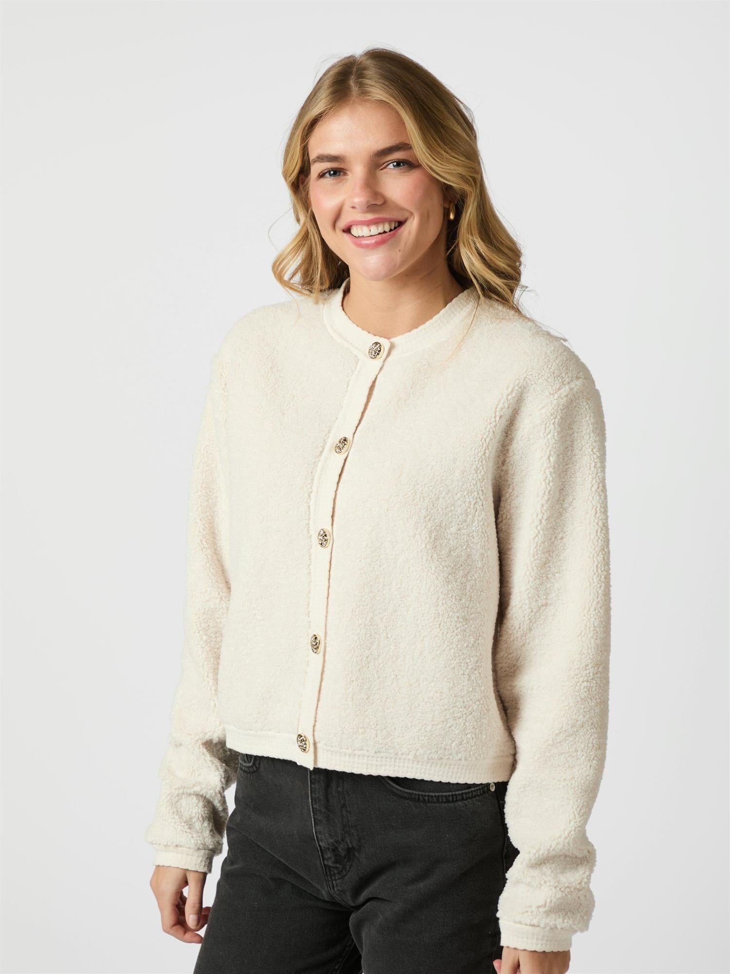NEO NOIR Limo Fluffy knit Cardigan Creme