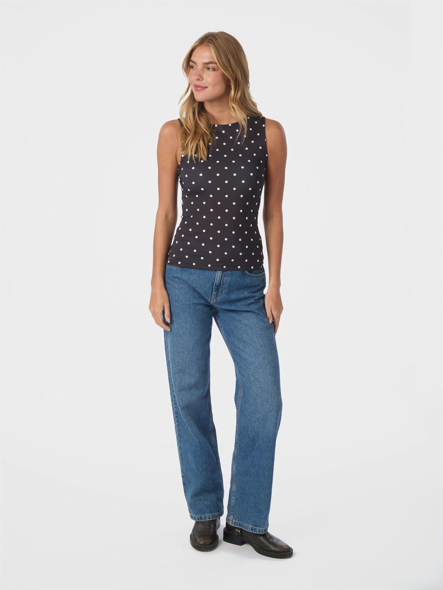 NEO NOIR Ditty Jersey Dot Top Black