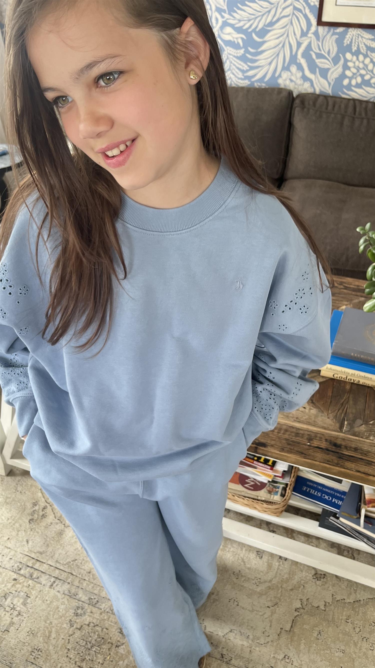 RALPH LAUREN 8-16År Crewneck, Jente Mellomblå