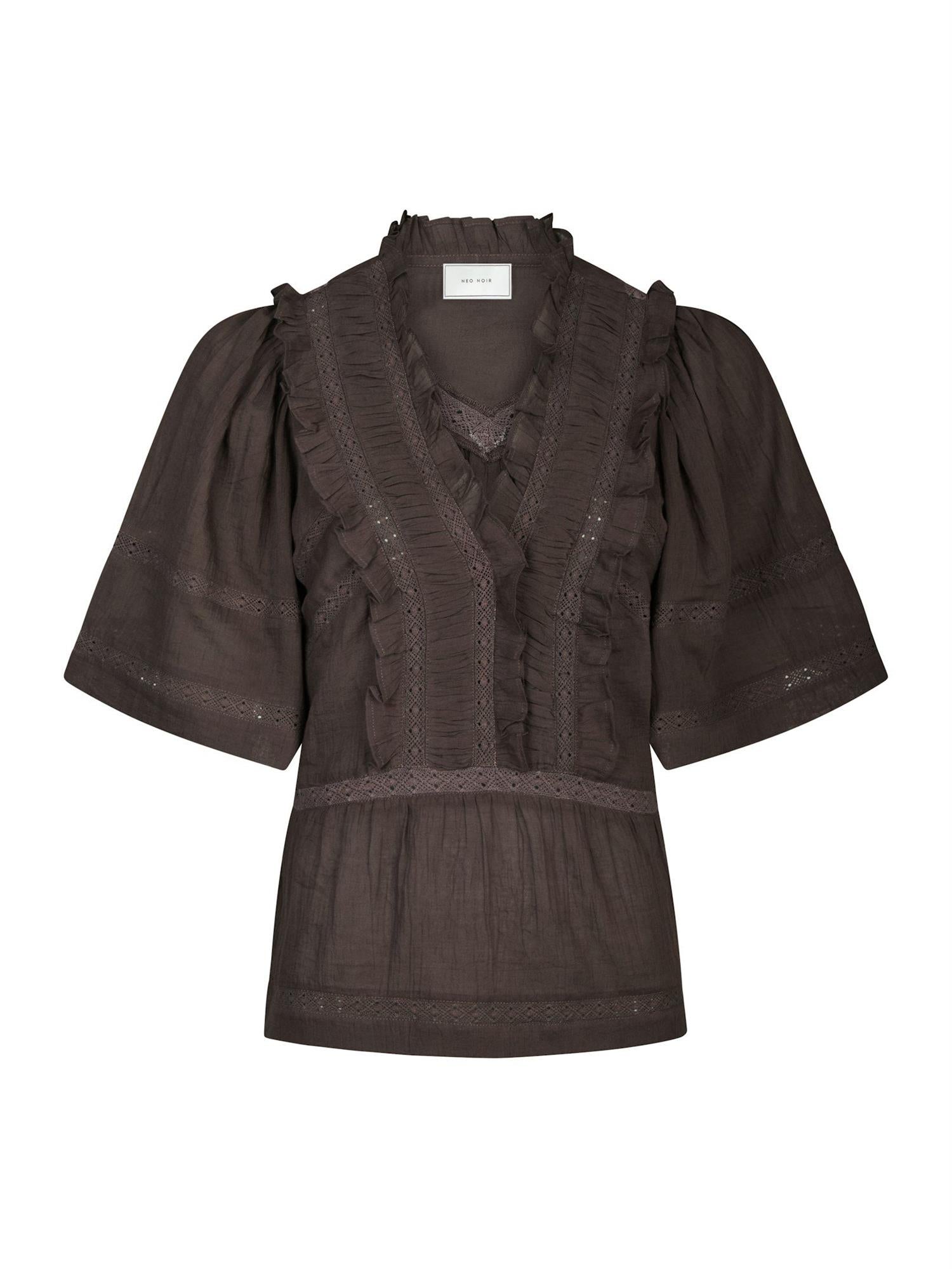NEO NOIR Evienne Voile Top Dark Brown - Farmor Ingvarda