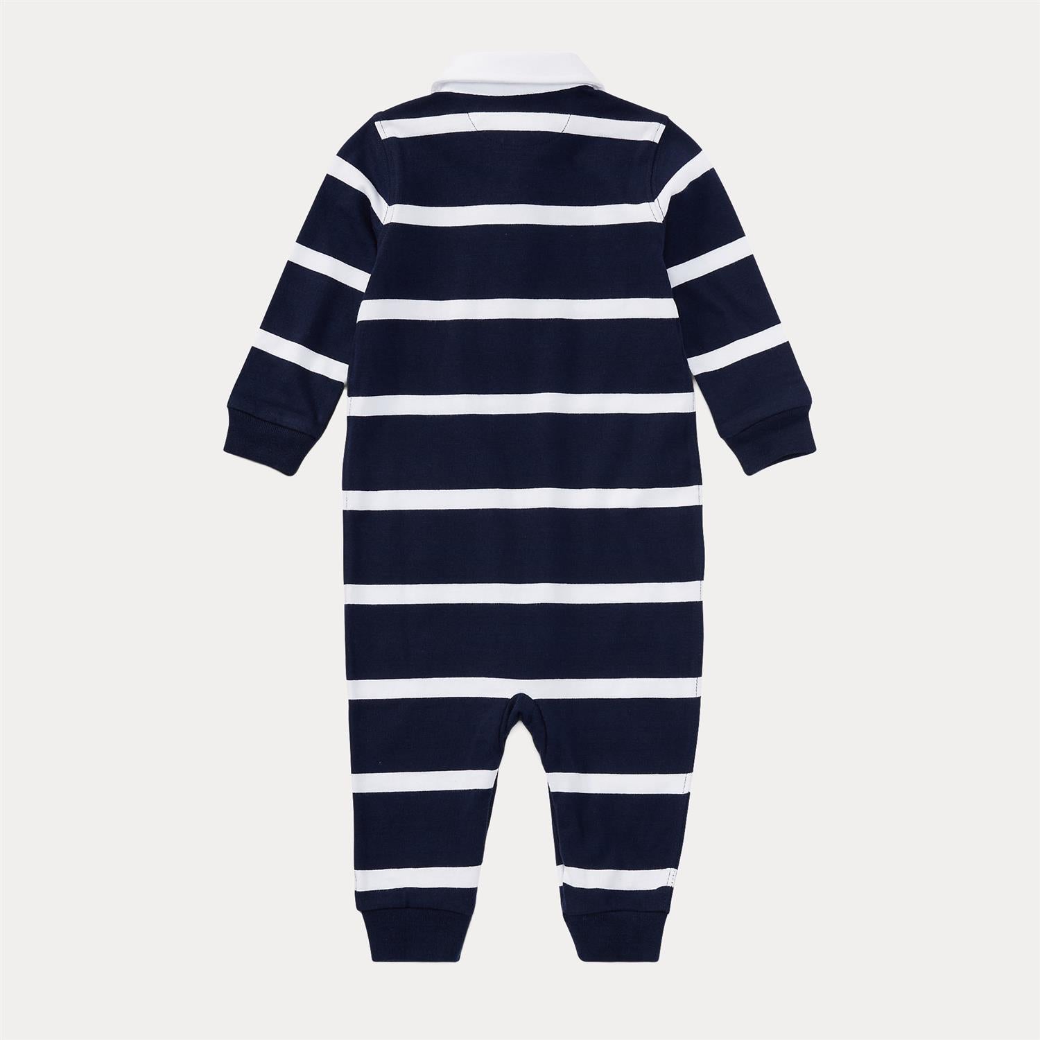 RALPH LAUREN Baby 0-24mnd. Striped Rugby Coverall Blå/Hvit