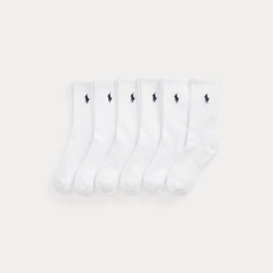 RALPH LAUREN 8-16År 6 pk. Crew Sock Hvit