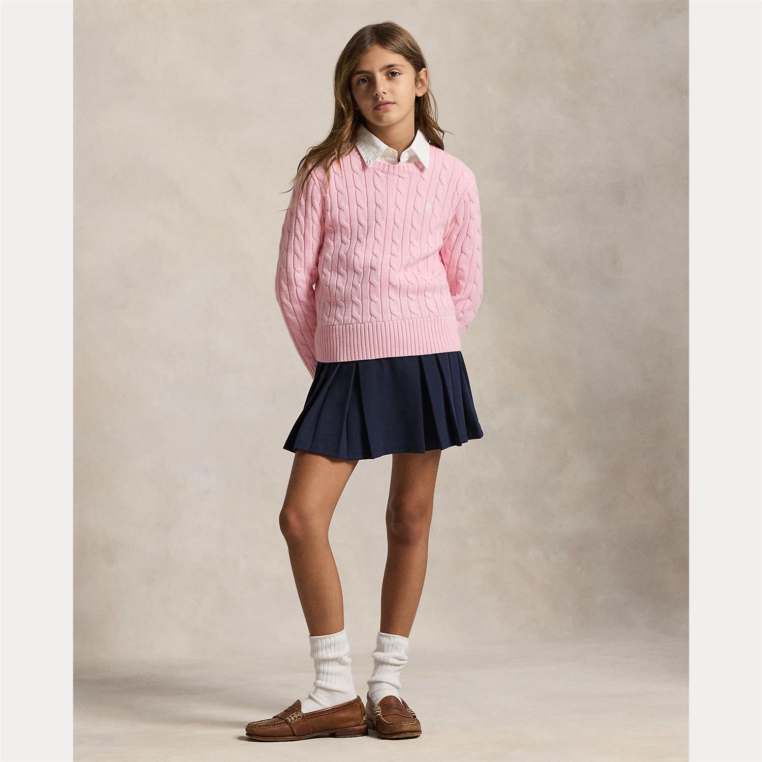 RALPH LAUREN 8-16År Genser m/flettestrikk,Jente Rosa