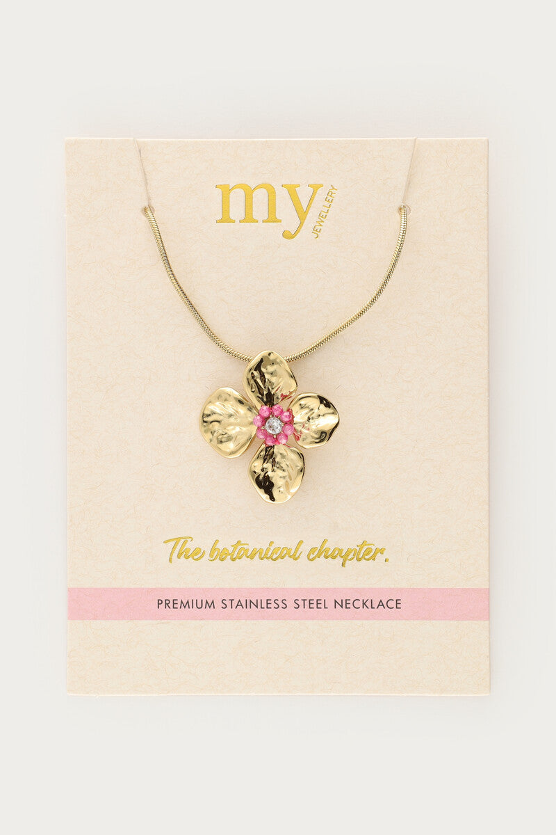 MY JEWELLERY Botanical necklace with flower and pink beads - Farmor Ingvarda