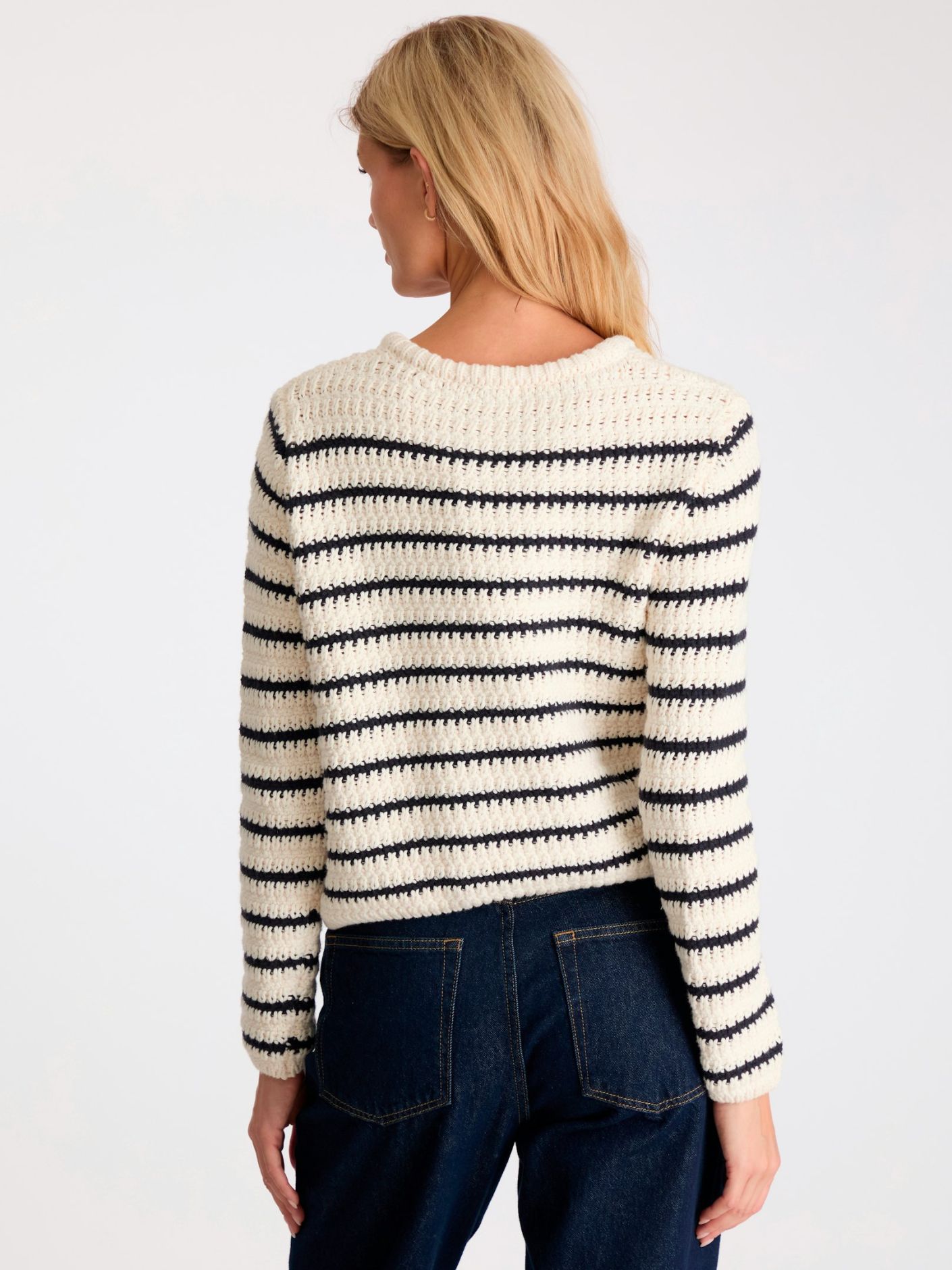 NEO NOIR Paula Knit Cardigan Creme/Navy