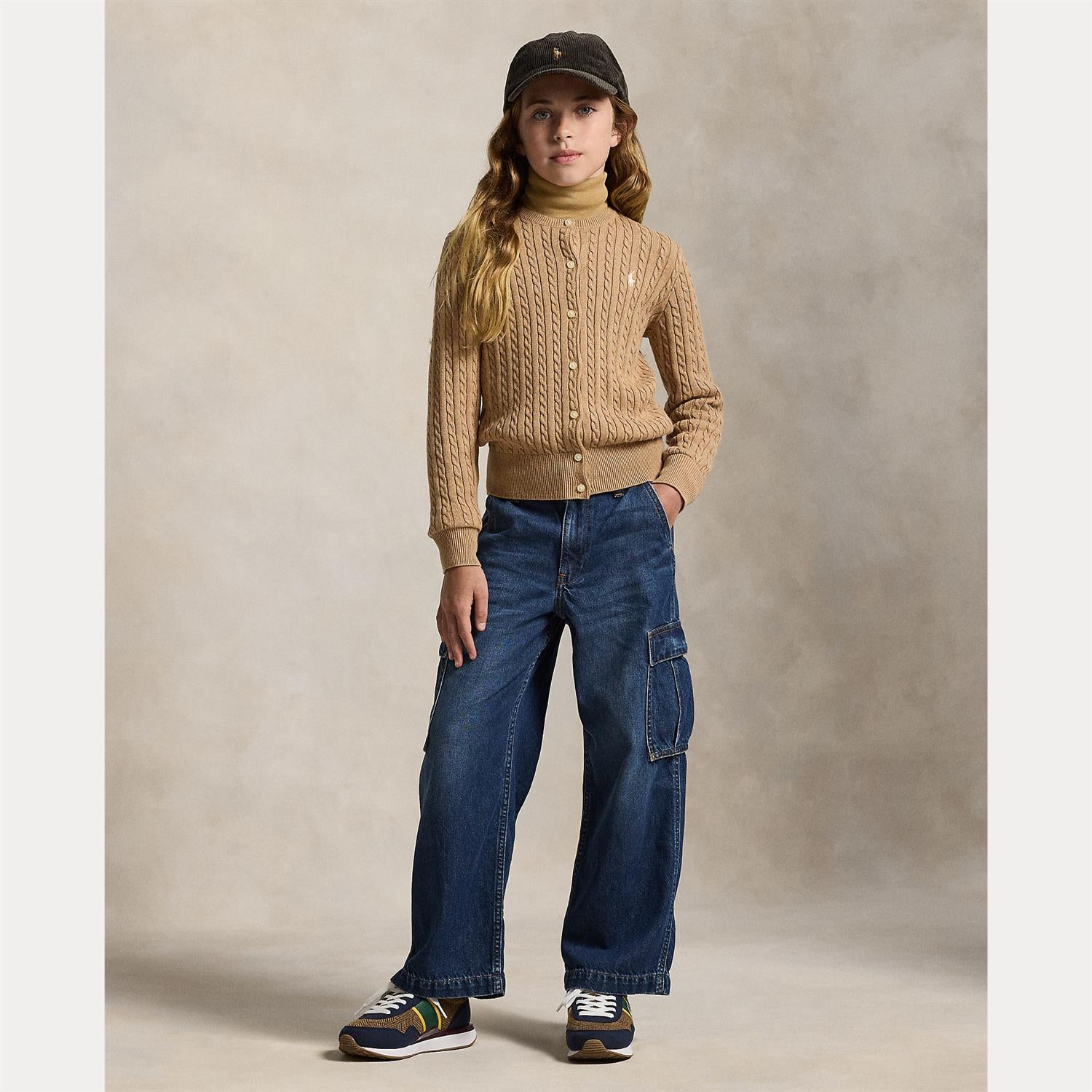 RALPH LAUREN 8-16År Cardigan m/flettestrikk,Jente Camel