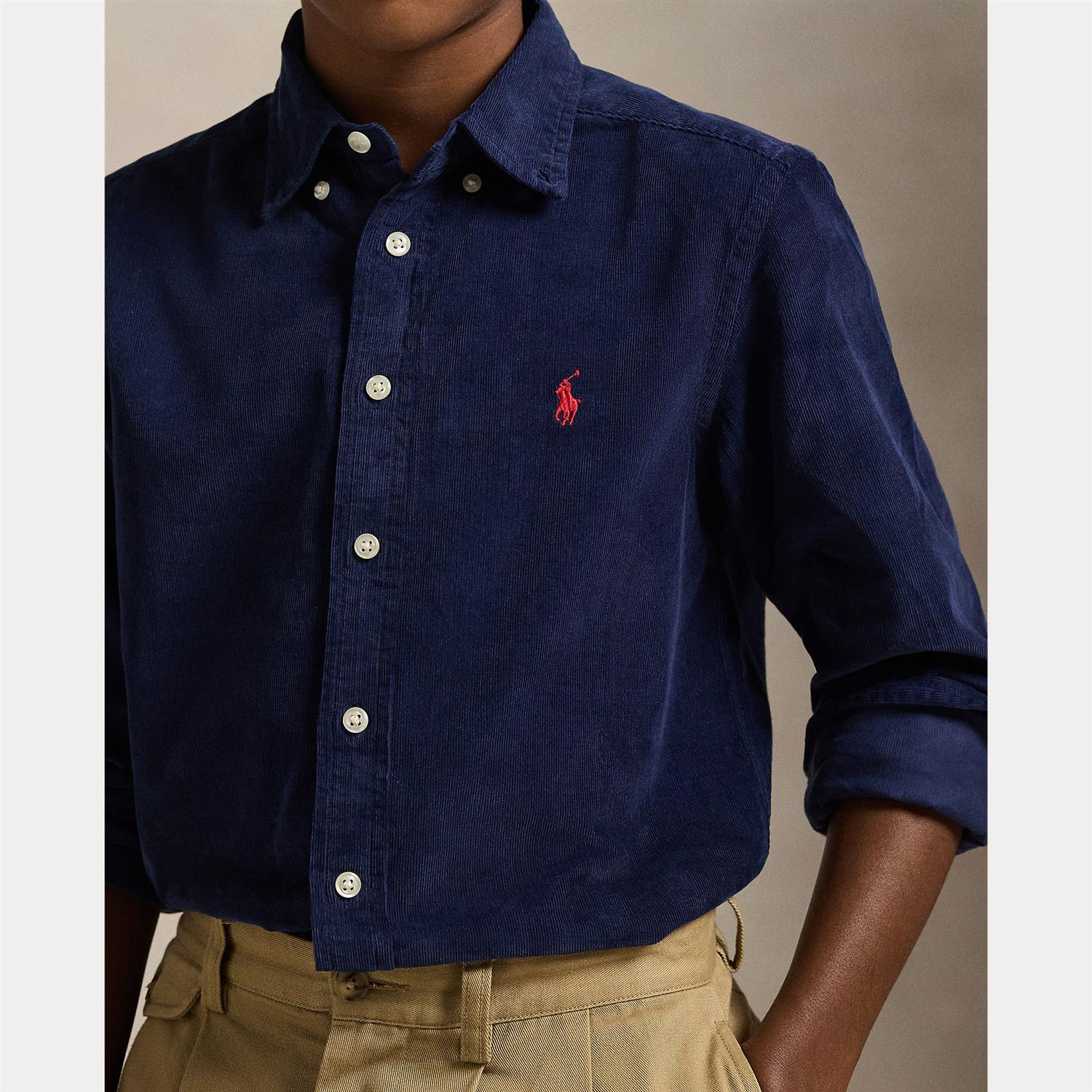 RALPH LAUREN 8-16År Smalstripet Cord Skjorte Mørkeblå