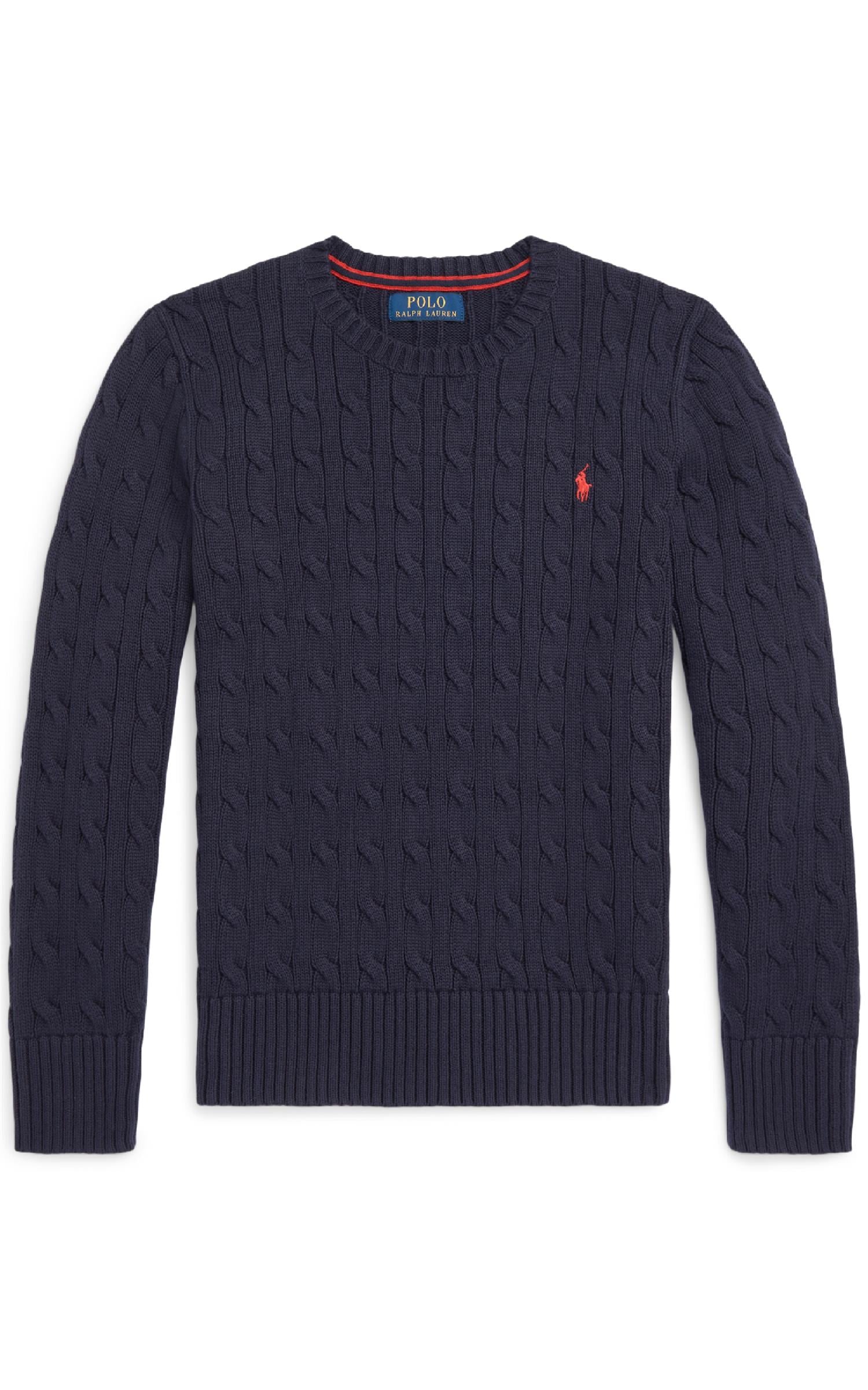 RALPH LAUREN 8-16År LS Cable CN Sweater,Teens Mørkeblå