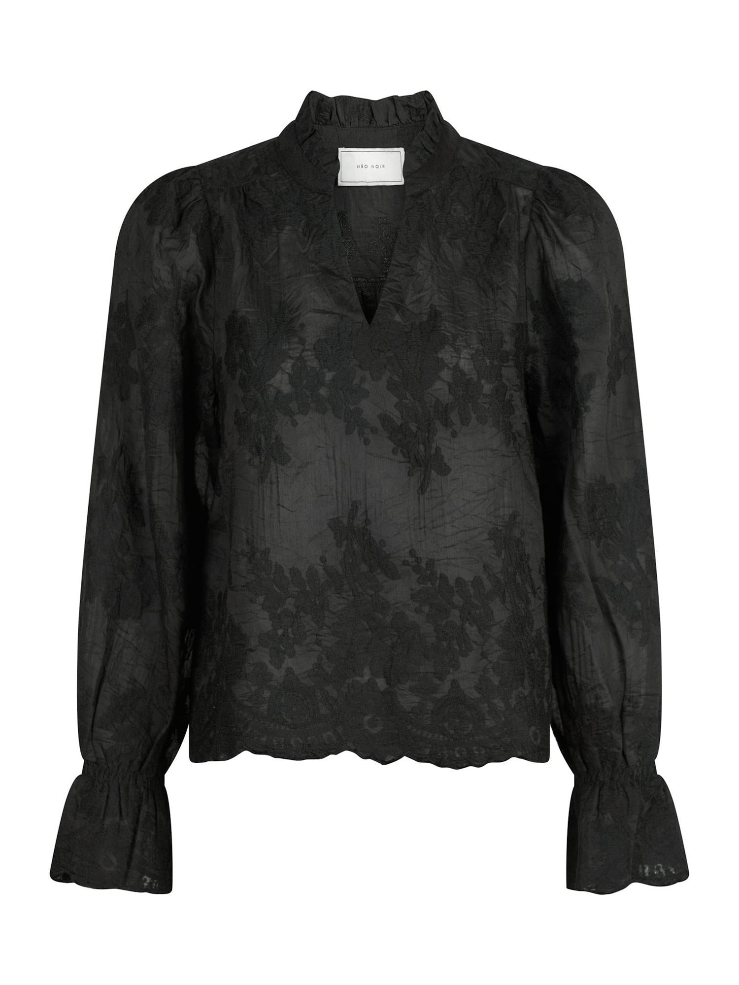 NEO NOIR Amara Big Embroidery Blouse Sort