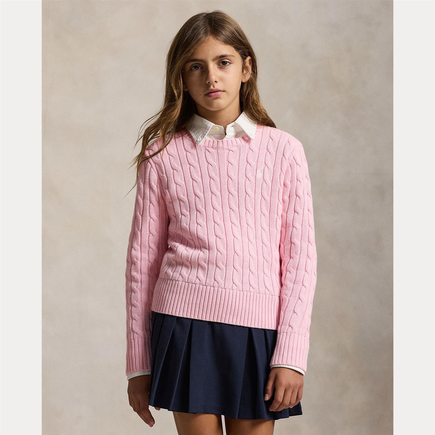 RALPH LAUREN 8-16År Genser m/flettestrikk,Jente Rosa