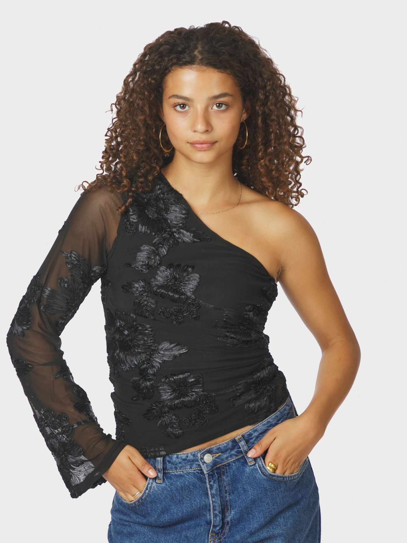 NEO NOIR Friana Big Flower Mesh Blouse